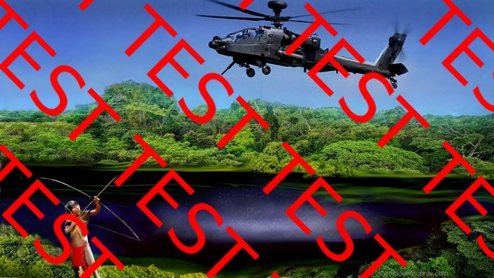 Apache helicopter being shot at by bow and arrow