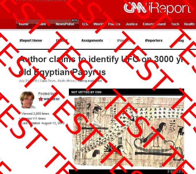 CNN iREPORT - UFO LANDING ON BACK OF SPHINX FOUND ON 3000 YR OLD PAPYRUS - WAYNE HERSCHEL