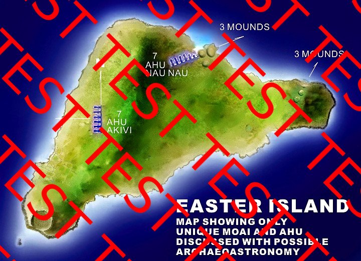 Easter Island - Map showing unique Moai adn Ahu discussed with possible archaeastronomy