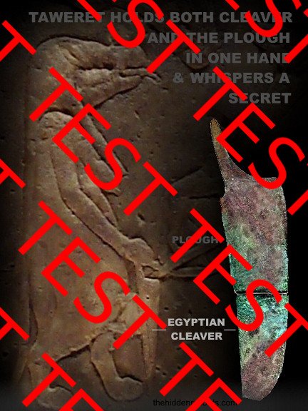Taweret holds both cleaver and the plough in one hand & whisper a secret