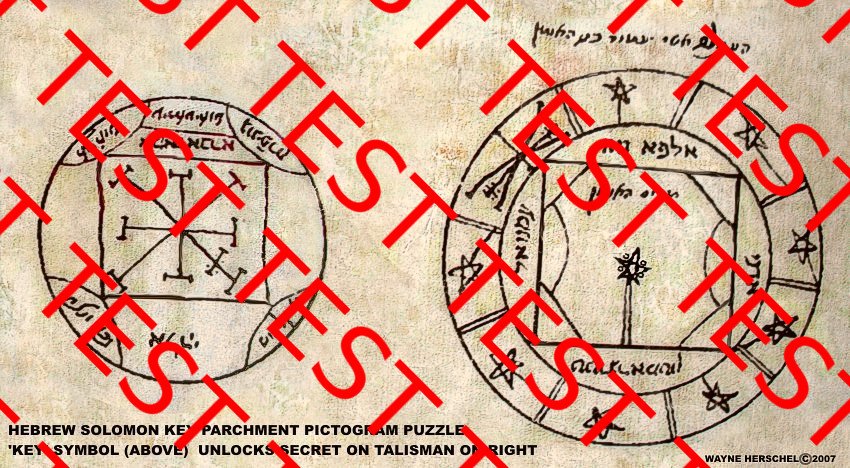SOLOMON KEY IS THE HEBREW KEY OF SOLOMON PICTOGRAM CIPHER PUZZLE COPY ON PARCHMENT SOURCED FROM CLAVICULA SALOMINIS MANUSCRIPT IN THE BRITISH LIBRARY