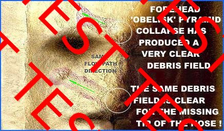 Mars Face - Forhead 'Obelisk' pyramid collapse has produces a very clear debris field