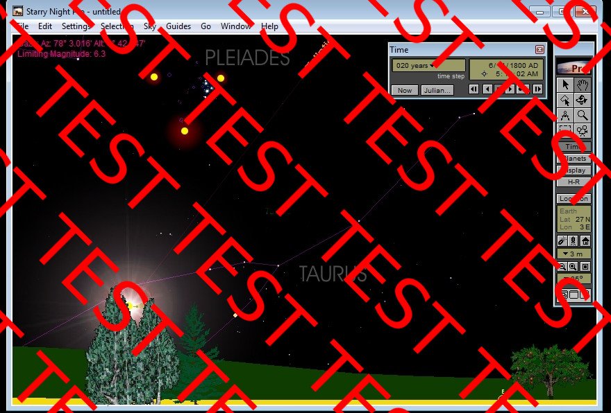 Star Program - Pleiades and Taurus at sunrise 1st June 1800AD